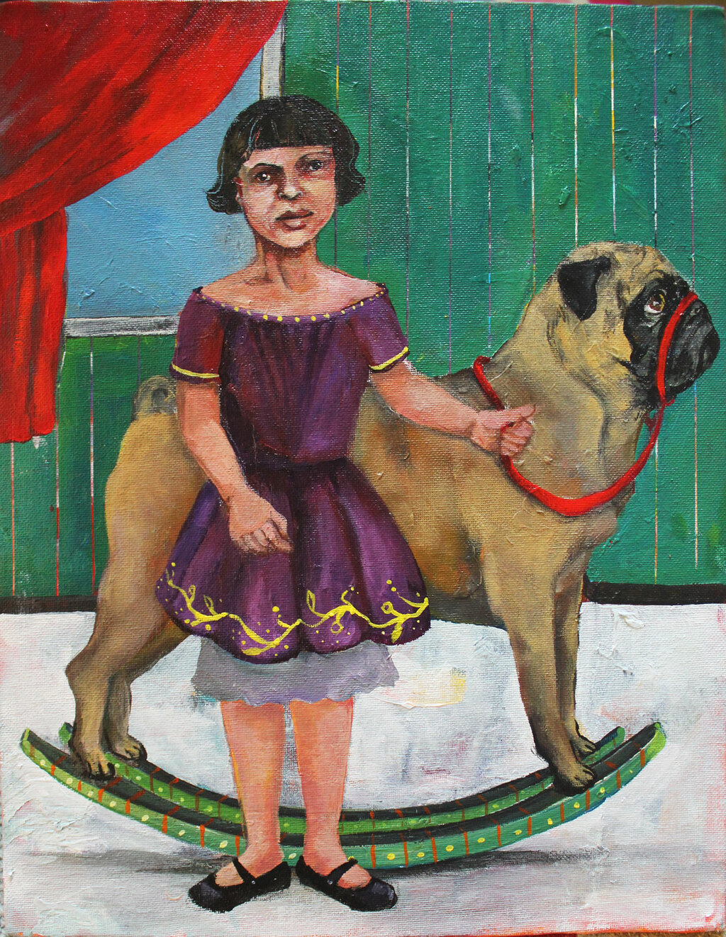 Bold orange abstract nude with expressive linework, seated amid floral shapes and painterly textures in a vibrant interior.