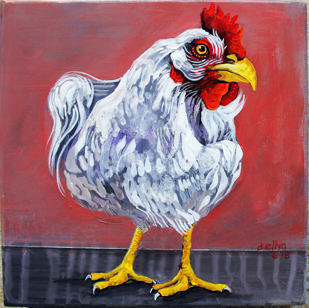 Striking abstract figure in gold and red with surreal stage-like setting, layered in bold lines and symbolic movement.