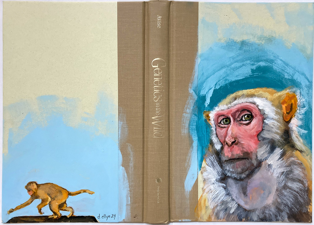 Striking abstract figure in gold and red with surreal stage-like setting, layered in bold lines and symbolic movement.