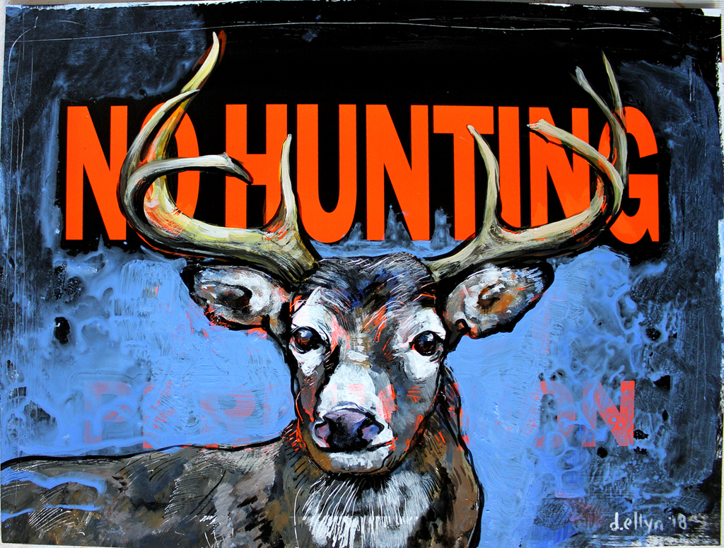 Striking abstract figure in gold and red with surreal stage-like setting, layered in bold lines and symbolic movement.